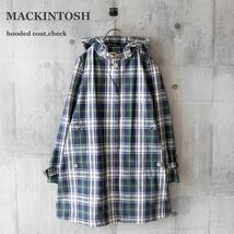 【MACKINTOSH】マッキントッシュ　フーデッドコート　タータンチェック　比翼　グリーン_画像1