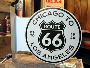 1円 新品 ルート66 両面看板 ROUTE66 フランジ メタルプレート サインプレート インテリア アメリカン雑貨 ガレージ ウォールアート