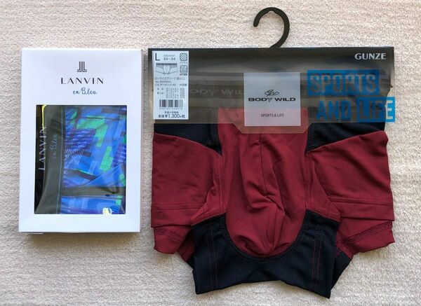 Lanvin en Bleu＆BODY WILD ボクサーパンツ Ｌサイズ ローライズ ブルー日本製＆ボルドー 2枚セット