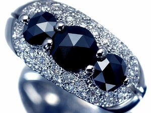 1円～【ジュエリー極】希少！天然ブラックダイヤモンド1.45ct＆天然クリアダイヤモンド0.35ct 高級K18WGリング a742ml【送料無料】