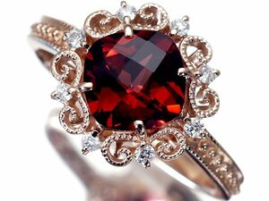 1円～【ジュエリー極】美しい深紅色！天然ガーネット1.50ct＆天然ダイヤモンド0.10ct 高級K18PGリング a755vz【送料無料】