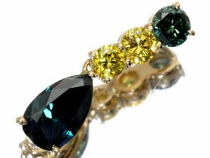 1円～【ジュエリー極】超大粒天然ディープブルーダイヤモンド1.246ct＆脇2色ダイヤ0.301ct 高級K18YGヘッド k8093ul【送料無料】