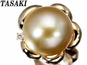 1円～【ジュエリー極】TASAKI 上質南洋ナチュラルゴールデンパール11.9mm＆ダイヤモンド0.01ct 高級K18YGリング a774JitkFEEF【送料無料】