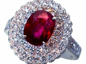 1円～【ジュエリー極】GRL鑑 超極上品 ピジョンブラッド 超大粒天然非加熱ルビー3.04ct＆ダイヤ 超高級Pt900リング h6377mgl【送料無料】