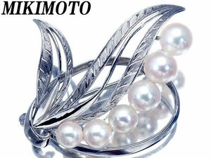 【ジュエリー極】MIKIMOTO アコヤ真珠6.8ｍｍ～5.3ｍｍ 高級K14WGブローチ a763kl【送料無料】