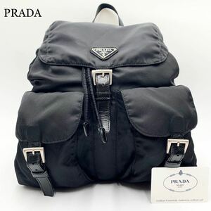 【最高級】PRADA プラダ リュックサック バックパック 巾着 ポコノ 三角ロゴプレート テスートナイロン レザー 本革 ブラック 黒色 白タグ