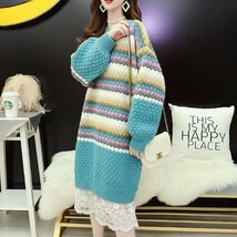 【dress】絶対欲しい！ 着心地良い 韓国風大人可愛いデートニットワンピース ブルー_画像2