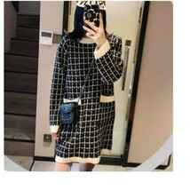 【dress】今季マストバイ 着心地良い 韓国風大人可愛いデートニットワンピース ブラック_画像4