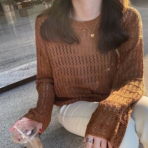 【tops】人気アイテム 着心地良い 韓国系大人可愛いデートセーター ブラウン