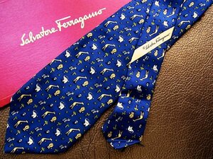 ★並品★4R00243【FERRAGAMO】フェラガモ「ゾウ ライオン キリン シマウマ パンダ 動物 柄」ネクタイ