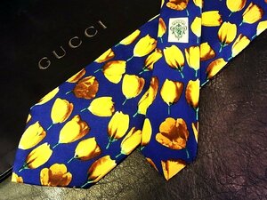 ★並品★4R01333【GUCCI】グッチ「花 チューリップ 植物 柄」ネクタイ