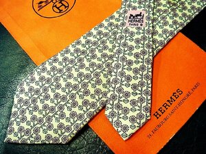 ★並品★4R01800【HERMES】エルメス「花 植物 柄」ネクタイ