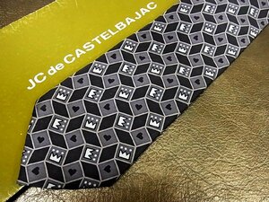 ★並品★4R01895【CASTELBAJAC】カステルバジャック「王冠 クラウン ハート スクエア 柄」ネクタイ