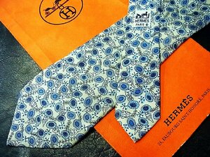 ★並品★4R01801【HERMES】エルメス「花 植物 柄」ネクタイ