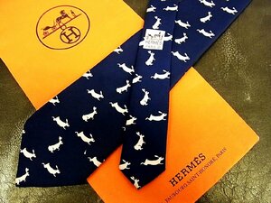 ★並品★4R01535【HERMES】エルメス「兎 うさぎ 動物 柄」ネクタイ