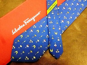 ★並品★4R01425【Ferragamo】フェラガモ「カクテル シャンパン 柄」ネクタイ