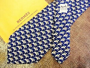 ★並品★4R01932【HERMES】エルメス「競馬 馬 ウマ 動物 柄」ネクタイ