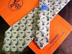 ★並品★4R01816【HERMES】エルメス「鼠 ネズミ 象 ゾウ 動物 柄」ネクタイ