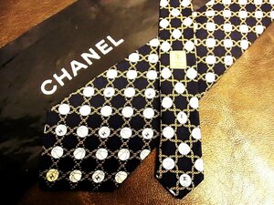 ★並品★4R01251【CHANEL】シャネル「ボール チェーン CCロゴ 柄」ネクタイ