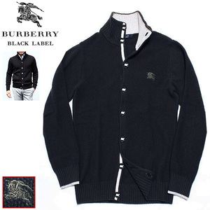 極美品！3(L)★BIGホース刺繍★バーバリーブラックレーベル 羊毛ジャケット(ブルゾン)TYPE ニットカーディガン 黒■BURBERRY BLACK LABEL