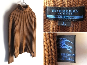 希少 BURBERRY BLUE LABEL バーバリーブルーレーベル (バーバリーブラックレーベル) ホースロゴピスネーム ウール タートルネックニット L