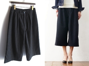 GRANDMA MAMA DAUGHTER gran mama mado-ta- stripe wool high waist tuck wide pants gaucho pants 1 navy regular price 24200 jpy 