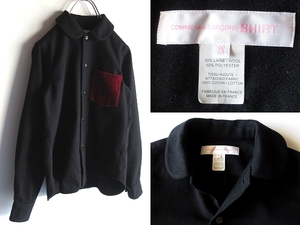 COMME des GARCONS SHIRT コムデギャルソンシャツ 2012AW ベロアポケット ウール 丸襟シャツ ブラウス XS ブラック 黒 フランス製 tricot