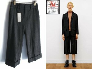 タグ付 美品 MARGARET HOWELL FOX BROTHERS マーガレットハウエル フォックスブラザーズ ウールフランネル クロップドパンツ 1 チャコール