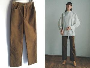 美品 CLANE クラネ 2021AW CHAMBRAY CORDUROY J/W STRAIGHT PANTS シャンブレーコーデュロイ ストレートパンツ 1 カーキブラウン