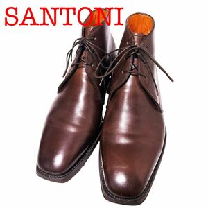 243.SANTONI サントーニ ファットアマーニ チャッカブーツ レザーシューズ ブラウン 6.5F