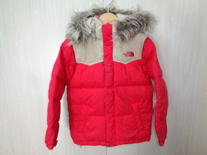 a993◆THE NORTH FACE HYVENT フーデッド ダウンジャケット◆ザ・ノースフェイス 120 子供服 レッド系 着脱式ファーフード 海外輸正規品6A