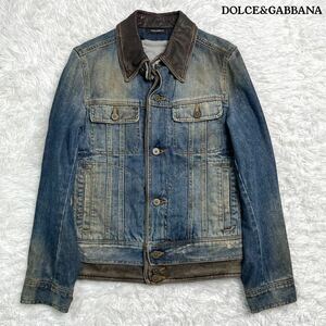 DOLCE&GABBANA ドルチェアンドガッバーナ レザー 切替 デニムジャケット 46 名作 Gジャン