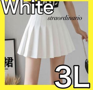 細見え 韓国 3L ミニプリーツスカート 白色 ホワイト ハイウエスト