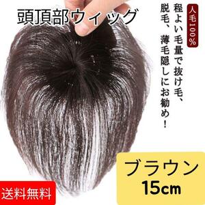 頭頂部 ウィッグ 部分かつら ヘアピース ブラウン つけ毛 メンズ にも