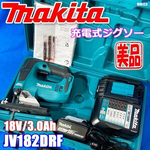 美品！マキタ 135mm 充電式ジグソー 18V 3.0Ah バッテリー 急速充電器 ケース 鋸刃 JV182DRF のこぎり コードレス 工具 ◇HJ-0123