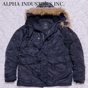 美品【至高の一品】ALPHA INDUSTRIES フライトジャケット N-3B 黒　アルファインダストリーズ　ダウン　リアルファー　ゆったり