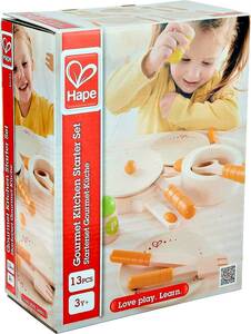 Hape is pe gourmet kitchen starter set E3103 toy intellectual training toy wooden toy wooden child kitchen articles present 