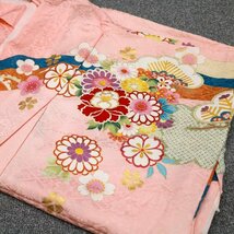 持ち越し在庫処分！新品・未仕立て 正絹京友禅振袖【花菱紋意匠生地 波取り吉祥花文様 サーモンピンク】少々難あり品として出品！01_画像3