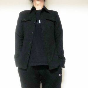 日本製バーニーズニューヨークKyoichi FUJITA　ストレッチ　タイトシルエット　メンズ合わせブラックシャツM