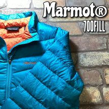 ★USA直輸入★良品＆正規品【Marmot マーモット】前後刺繍 700FILL 薄手 ダックダウンジャケット【レディース L】青緑 オレンジ K3-324_画像1