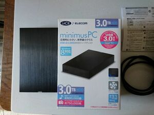 【美品】LCH-MND030U3 超コンパクトアルミボディ USB3.0対応 外付HDD LaCie minimus 3TB　ELECOM