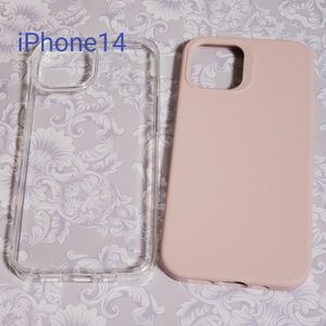 新品 iPhone 14 ソフトカバー クリアケース & ピンク シリコン 指紋防止 マットケース 耐衝撃 2枚 セット