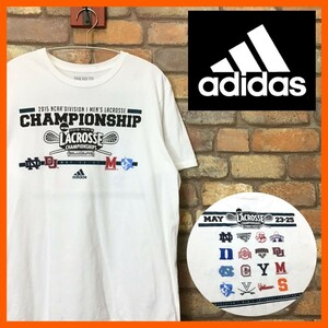 ME10-965★国内入手困難★GOODプリント★【adidas アディダス】ホワイト NCAAラクロス大会 半袖 カレッジ Tシャツ【メンズ L】USA古着