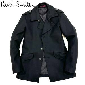 良品!!PS Paul Smith ポールスミス 213319 カシミヤ混 ウール コート(M) ブラック 黒 メンズ アウター Pコート