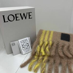 146 Loewe ボーダー　ウール　モヘヤ　マフラー　ブラウン×イエロー