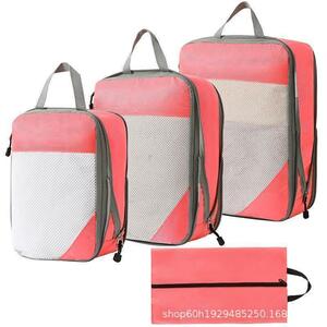 ピンク 圧縮バッグ 4点 セット トラベルポーチ 旅行 チャック式 衣類
