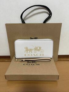 COACH コーチ 財布 長財布 クリスマスプレゼント 贈り物 ホワイト クリーム色 レザー ウォレット レディース 新品未使用 馬車 B060