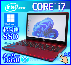 富士通 フルHD液晶 レッド タッチパネル Core i7 4702HQ【SSD新品1000GB+HDD750GB+メモリ 16GB】Windows11 Office2021 Bluetooth AH77/M