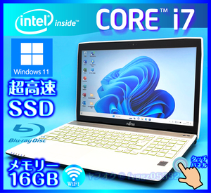 富士通 アルマイトホワイト タッチパネル Core i7 4702MQ【大容量メモリー16GB+新品SSD+HDD750GB】Windows11 Office2021 Bluetooth AH56/M