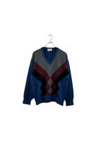 pierre cardin blue cashmere sweater ピエールカルダン 長袖セーター ニット ブルー Vネック サイズM カシミヤ メンズ ヴィンテージ 6_画像1